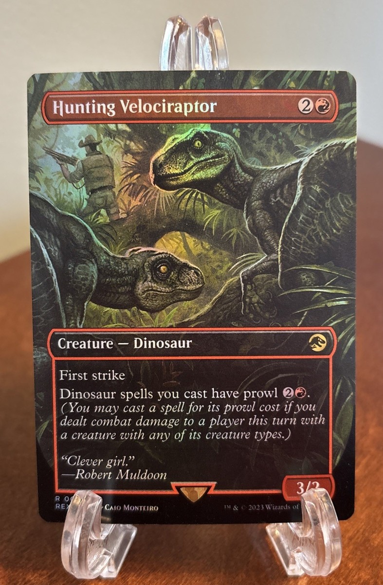 MTG 狩りをするヴェロキラプトル 英語版 MTG Hunting Velociraptor Borderless Foil Jurassic World Lost