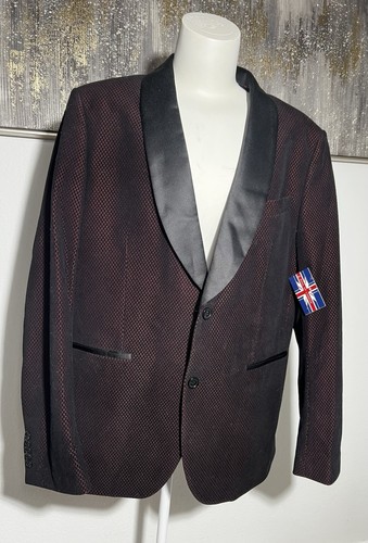 Giacca smoking Soul Of London collo scialle due bottoni velluto nero bordeaux taglia 48 - Foto 4 di 13