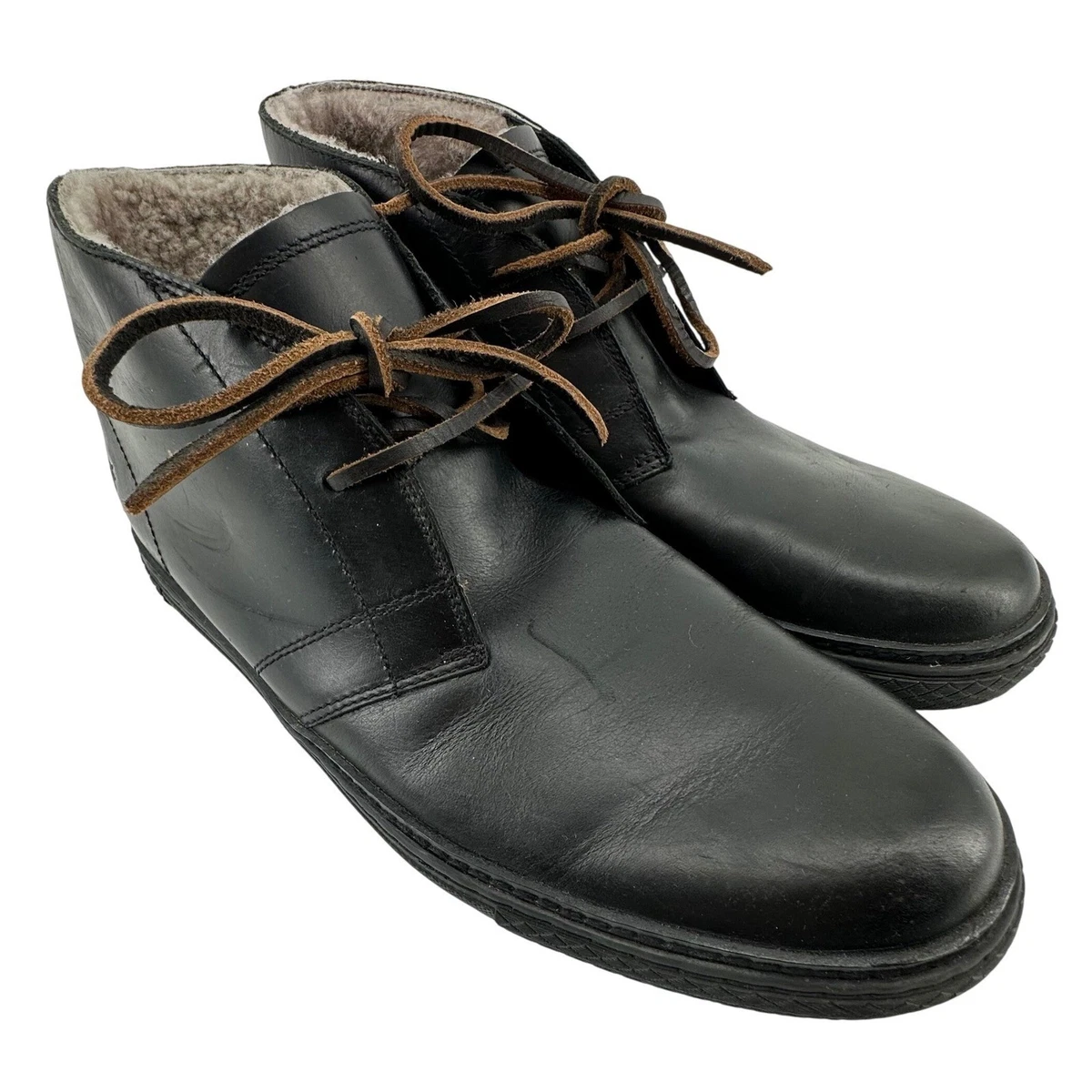 Frye Chukka Boots Mens 10.5 Black Leather Shearling Lined Utility Minimalist Frye Shearling Style Boots for Men | Mercari main image 4
