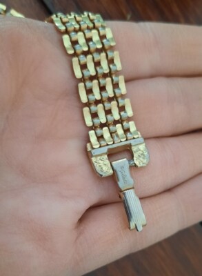 Vintage Signed Goldette Gold Tone Mesh Wide Chain Bracelet