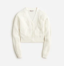 NWT J.CREW $118 Cotton/Cashmere Cropped V-neck Cardigan, Ivory, Sz M, L