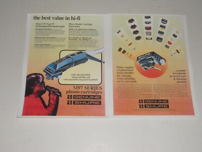 Shure Cartridge Ad, 1979, 2 pgs, M97, V15 Type IV, M3D, HE-AH Info + Articles