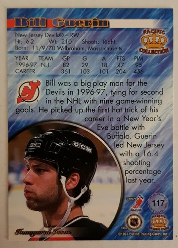 NHL Card Bill Guerin #117 New Jersey Devils Pacific 1997 Crown Collection Blue - Bild 2 von 2