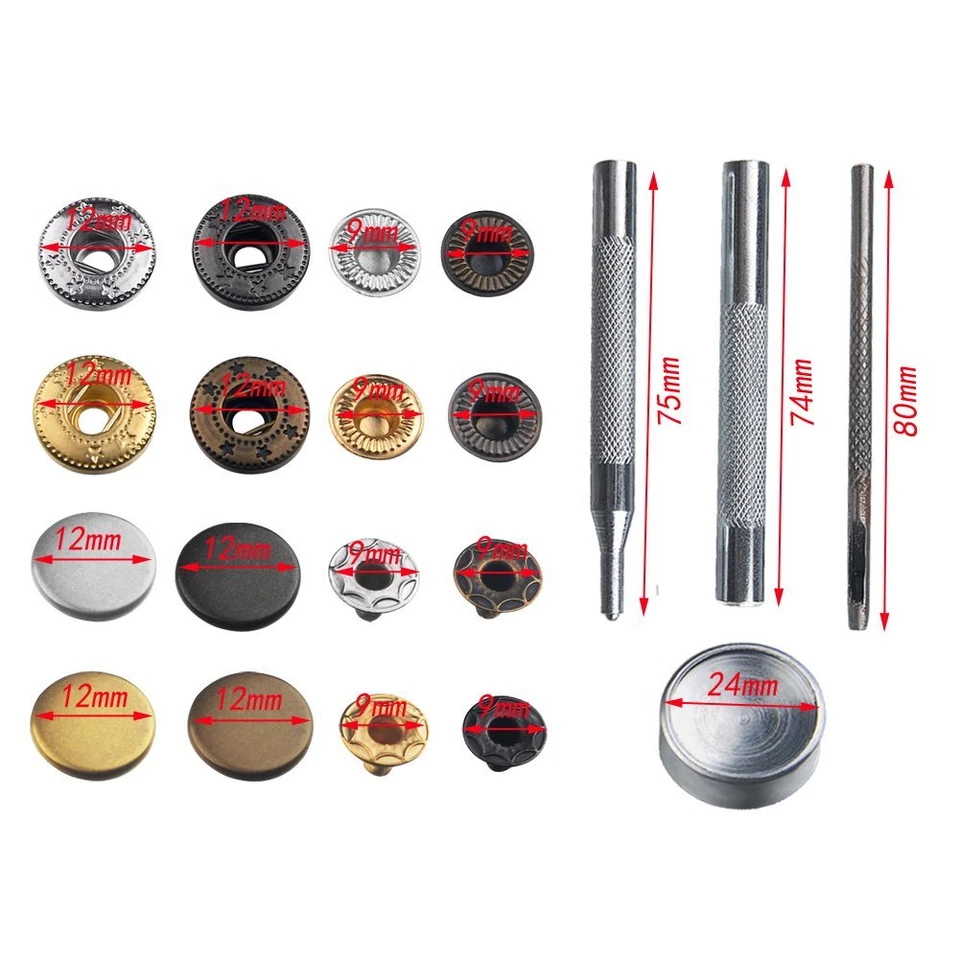 Metal Snap Press Fastener Stud Popper Button Leather Fabric Jean Fixing Tool Kit - Image 3 of 4
