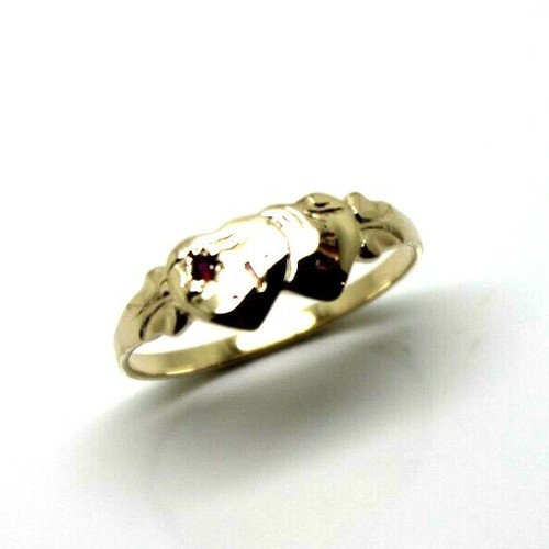 Size R 9ct 9k Yellow Gold Double Heart Signet Ring Set With A Ruby + Engraving - Picture 2 of 8