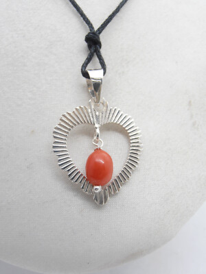 Cozzi Gioielli Heart Pendant 925 Silver Natural Red Coral Necklace for Women