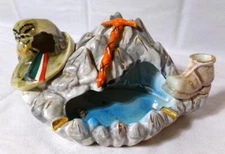 Swiss Alps Mountain Climbing Climbers Hikers Art Pottery Ashtray Italy