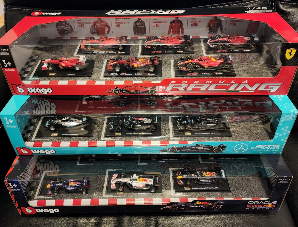Burago 1:43 Formula Racing Die-Cast Model 6-pack F1; Red Bull, Mercedes, Ferrari