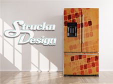 Abstract Curved Square Pattern Orange Fridge Freezer Wrap Side Door Vinyl Decal