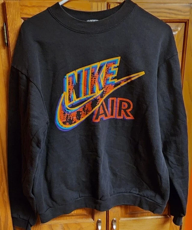 VTG USA Nike Air Paint Graffiti Swoosh Sweatshirt Black Youth Sz XL (ADULT Small