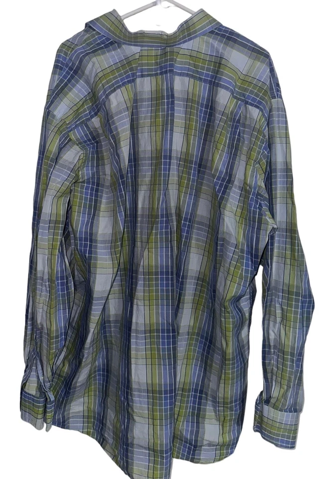 Camisa con botones manga larga NYNE para hombre grande y alta 3XLT azul verde cuadros Foto 2 de 4