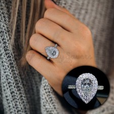 Size 7 (17mm) N - O Clear AAA Crystal Teardrop Engagement Ring Band High Quality