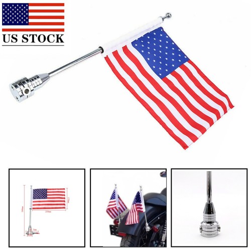 Universal American USA Flag pole Luggage Rack Mount For Harley Touring Chrome - Bild 1 von 9