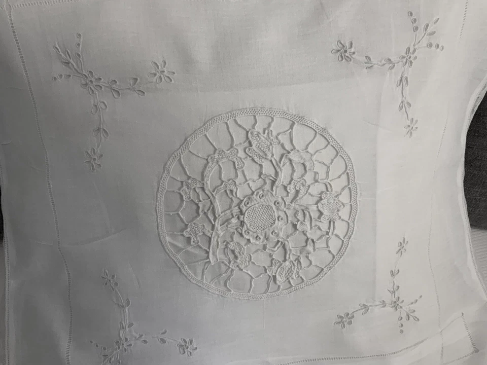 Linge Ancien Taie De Coussin En Fil De Lin Dentelle A L’aiguille Point Irlandais - Photo 4/4