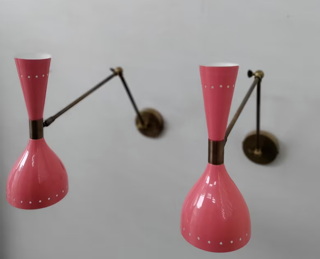1950s Style Stelnovo Pink Diabolo Italian Long adjustable Wall Sconces 1950s Style Stelnovo Pink Diabolo Italian Long adjustable Wall Sconces
