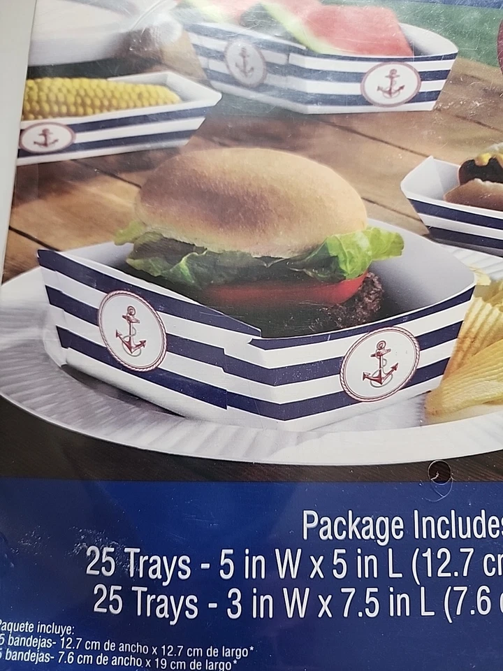 Bandejas de comida de papel ancla temática náutica 50 piezas 2 tamaños diferentes Foto 4 de 4