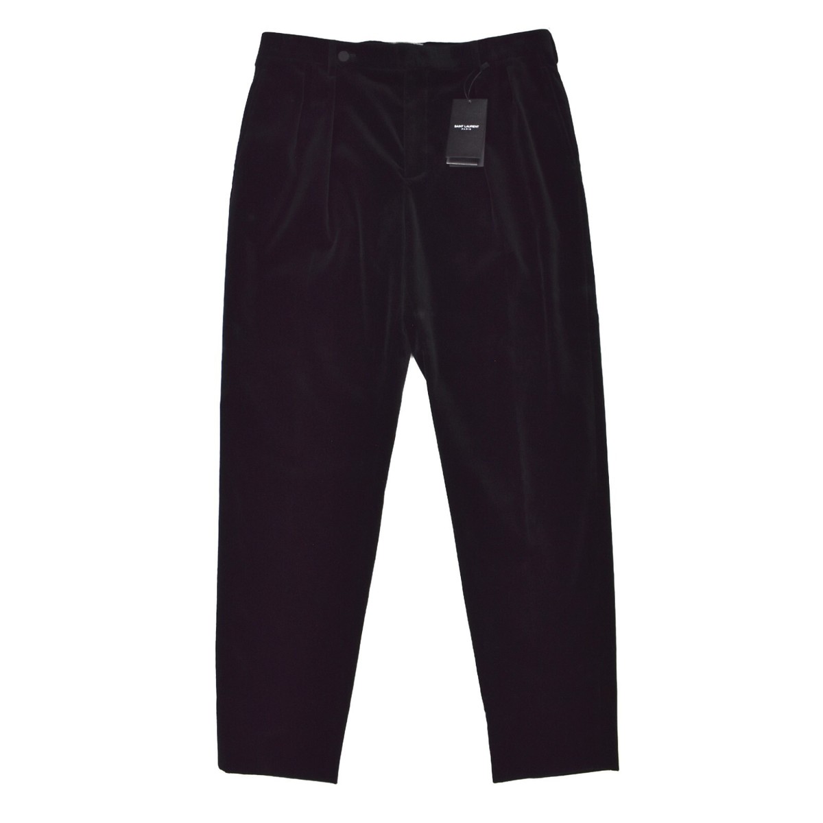 NWT $1190 Saint Laurent Black Double Pleated Velvet Pants Men's 52