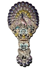 Beneszfit Multi-Color Crystal Embellished Enamel Folding Peacock Hand Mirror