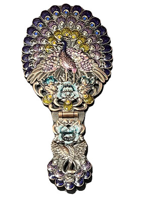 Peacock mirror 鏡　ミラー Beneszfit Multi-Color Crystal Embellished Enamel Folding Peacock