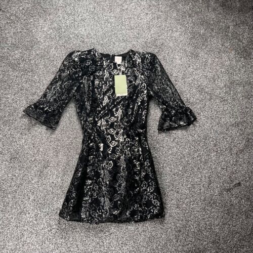 Vampires Wife X HM Silver Lace Mini Dress Size 10UK 6US M Goth Metallic Party - Picture 2 of 20