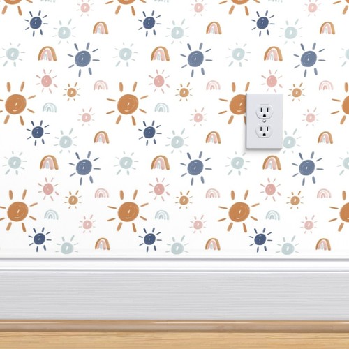 Peel-and-Stick Removable Wallpaper Golden Sun Earth Tones Blue