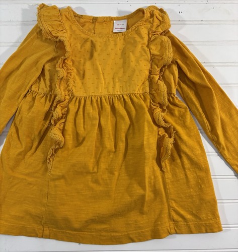 Hanna Andersson Girls Mustard Yellow Ruffle Pom Pom Tunic Top Size 130 8 - Picture 5 of 14