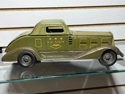 PRESSED STEEL MARX TIN LITHO HQ 7 STAFF G MAN PURSUIT CAR WINDUP TOY UNTESTED