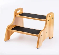 2 Tier Step Stool, Wooden Step Stool for Adults Kids Seniors 350lbs Capacity