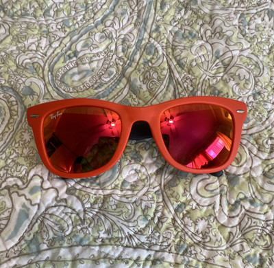 Ray-Ban RB4105 Folding Wayfarer Women s Sunglasses Red Frame & Mirrored Lens