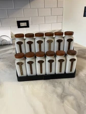 Vintage Griffith's Milk Glass Spice Jars with Red Lids Set of 16 with Rack