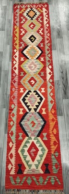 Mehrfarbiger Handgeknüpfter Afghan Türkischer Läufer Kelim Teppich, Wollteppich, Größe 294x62 CM