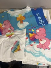 Vintage Care Bear Sheet Set Bedding 2002 Rainbow Trail Hearts Blue Clouds TCFC