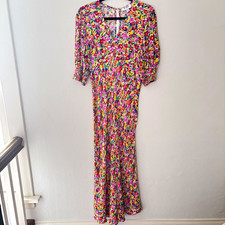 RIXO for Target Floral Puff Sleeve Maxi Dress Boho Influencer Size 8 V-Neck Zip