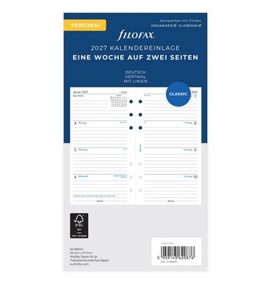 filofax Kalendereinlage 2027 PERSONAL 1 Woche / 2 Seiten  Kalendarium 27-68440