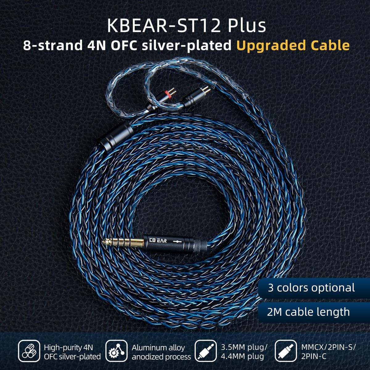 2M Long Recessed 2Pin IEM Cable, in Ear Monitor Replacement QDC