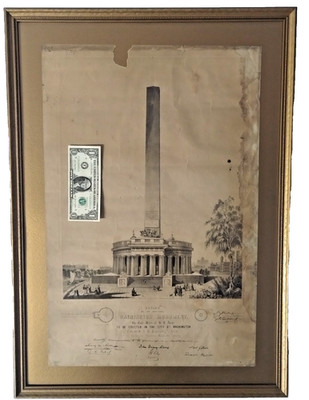Rare 1850 George Washington Monument $5.00 Fund Raising Document Certificate