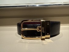 Vtg YSL Yves Saint Laurent Black Leather Belt Brass Buckle 32 Men Reversible