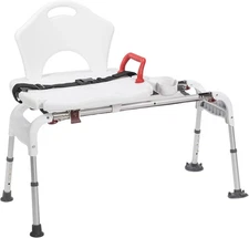 Drive Medical Adjustable Sliding Transfer Bench – Shower Chair w/ Arms & Seatbel