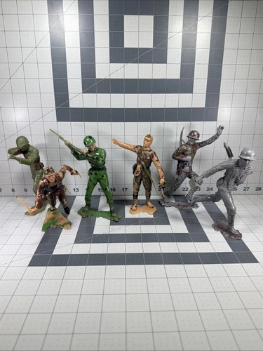 Lot Of 6 Vintage 1963 Louis Marx & Co. Army Figures 4”- 6” Painted Soldiers