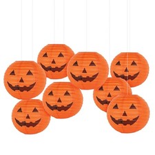 Pack of 8 Pumpkin Paper Lanterns, Foldable Halloween Lanterns, Perfect for
