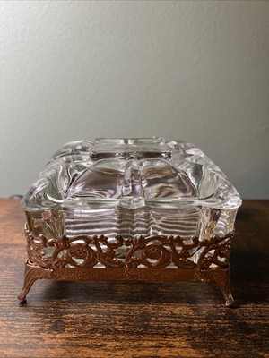 Vanity Hollywood Regency Cut Glass Cigarette Holder Jewelry Casket Trinket Box