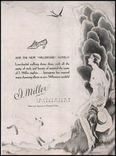 1929 I. Miller "Millertaire" Model Women's Shoes Lena Rue Art Nouveau Print Ad