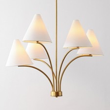 SAFAVIEH Lighting Johanna, 5 Light, 30 Inch, Antique Brass, Metal/Fabric - 30 W