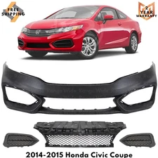 Front Bumper Cover Fascia & Lower Grille Kit For 2014-2015 Honda Civic Coupe