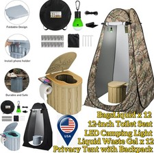 Outdoor Pop-Up Privacy Tent with 12in Portable Toilet Potty LED-Light Bathroom