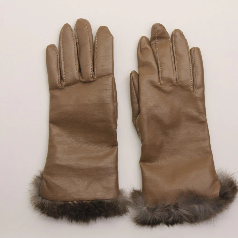 Van Ratle Gloves Size A Rabbit Fur Cuff Brown Vinyl Retro Dress Gloves Winter