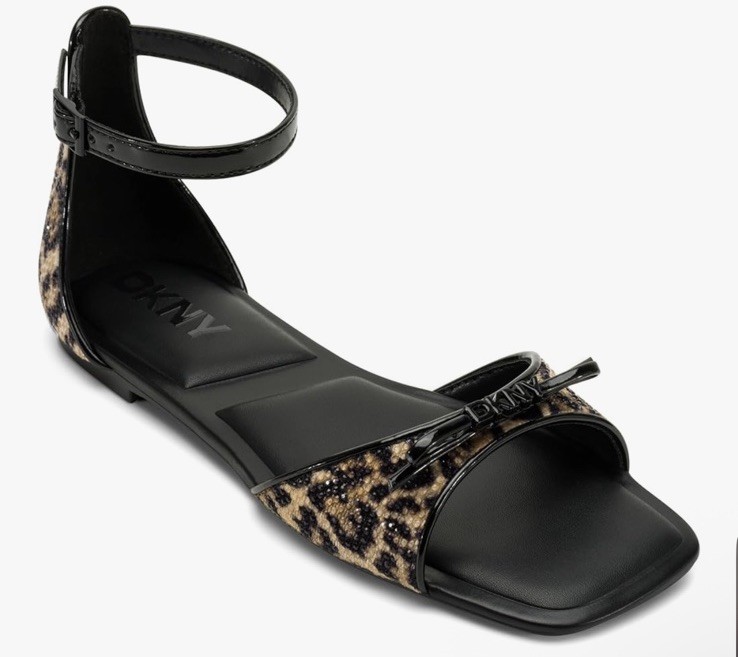 DKNY Women's Dazey Flat Ankle Strap Sandal with Logo, Natural/Black, 9.5