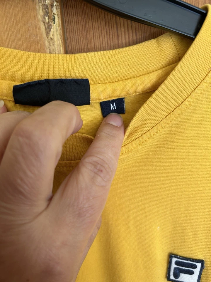 Fila Yellow Mustard Crew Short Sleeve Retro Logo T-Shirt Size M Medium 80s 90s - Image 3 of 4