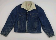 Vintage Levi's Sherpa Lined Denim Trucker Jacket USA Made 80s 90s Blue Jean 44R