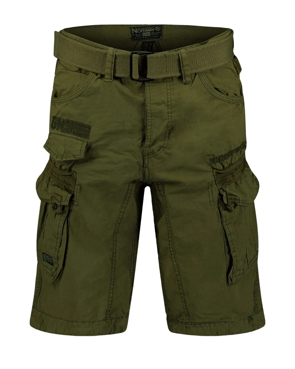 Pantaloncini Cargo Uomo Geographical Norway Hunter Bermuda Cargo Shorts With Belt, In Bundle With UD Bandana - Khaki 4, Size: S Shorts Mimetici Navy Camo